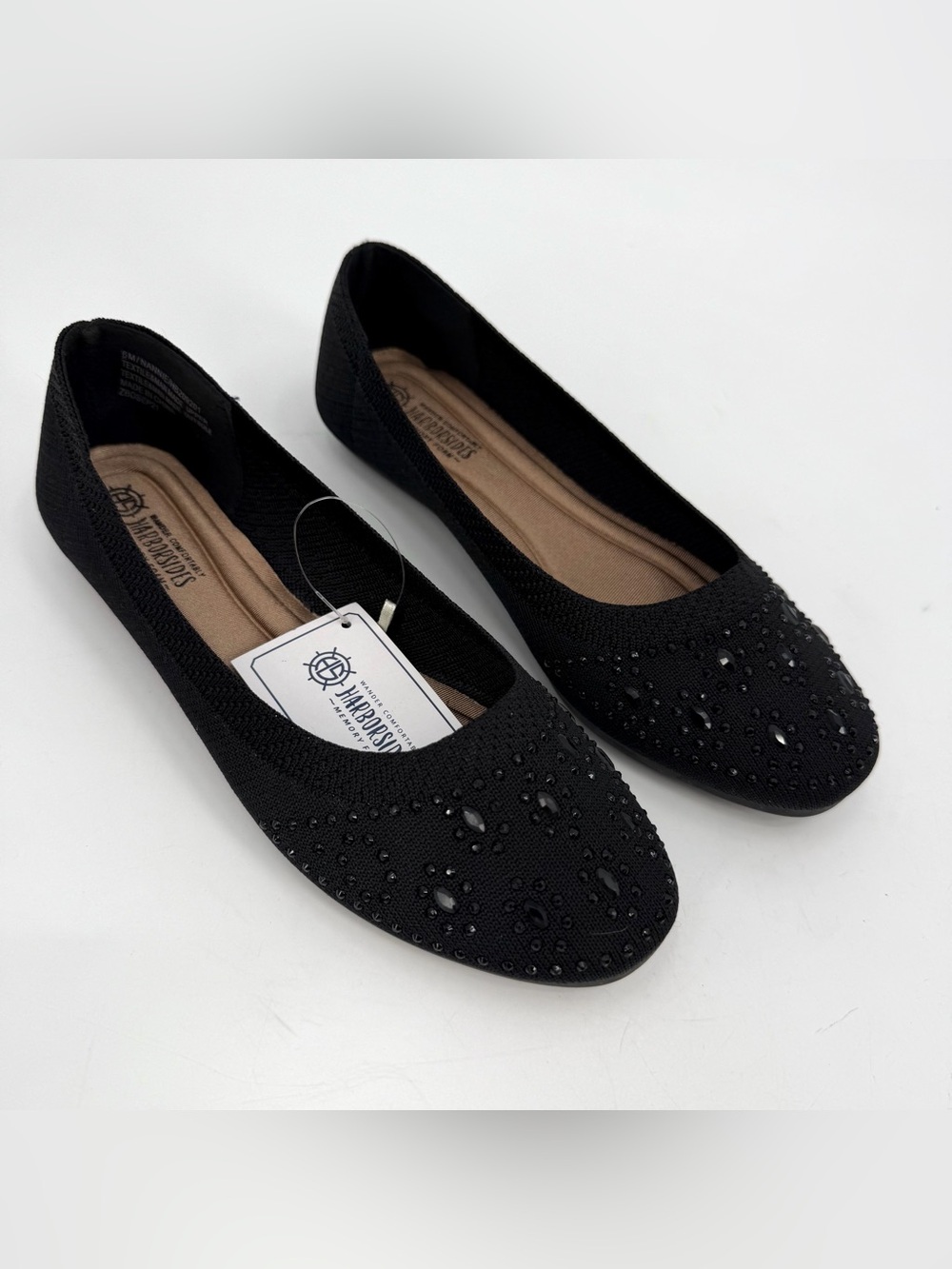 Harborsides Flats Womens 6W Wide Black Studded NANNIE Ballet Slip On Memory Foam